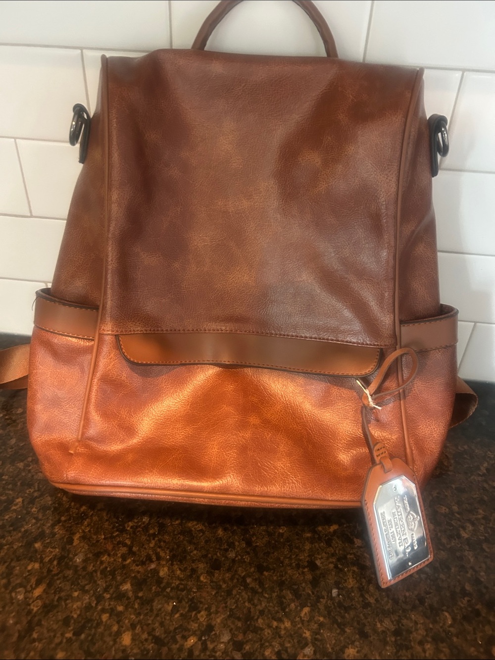 Ralph Lauren Two-Tone Brown faux Leather Backpack